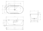ABS RIVA OSLO V-GROOVE SOFT OVAL FREESTANDING BATH 1500/1700 MATTE WHITE AND BLACK