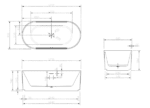 ABS RIVA OSLO V-GROOVE SOFT OVAL FREESTANDING BATH 1500/1700 MATTE WHITE AND BLACK