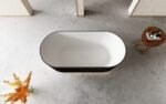 ABS RIVA OSLO V-GROOVE SOFT OVAL FREESTANDING BATH 1500/1700 MATTE WHITE AND BLACK