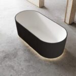 ABS RIVA OSLO V-GROOVE SOFT OVAL FREESTANDING BATH 1500/1700 MATTE WHITE AND BLACK
