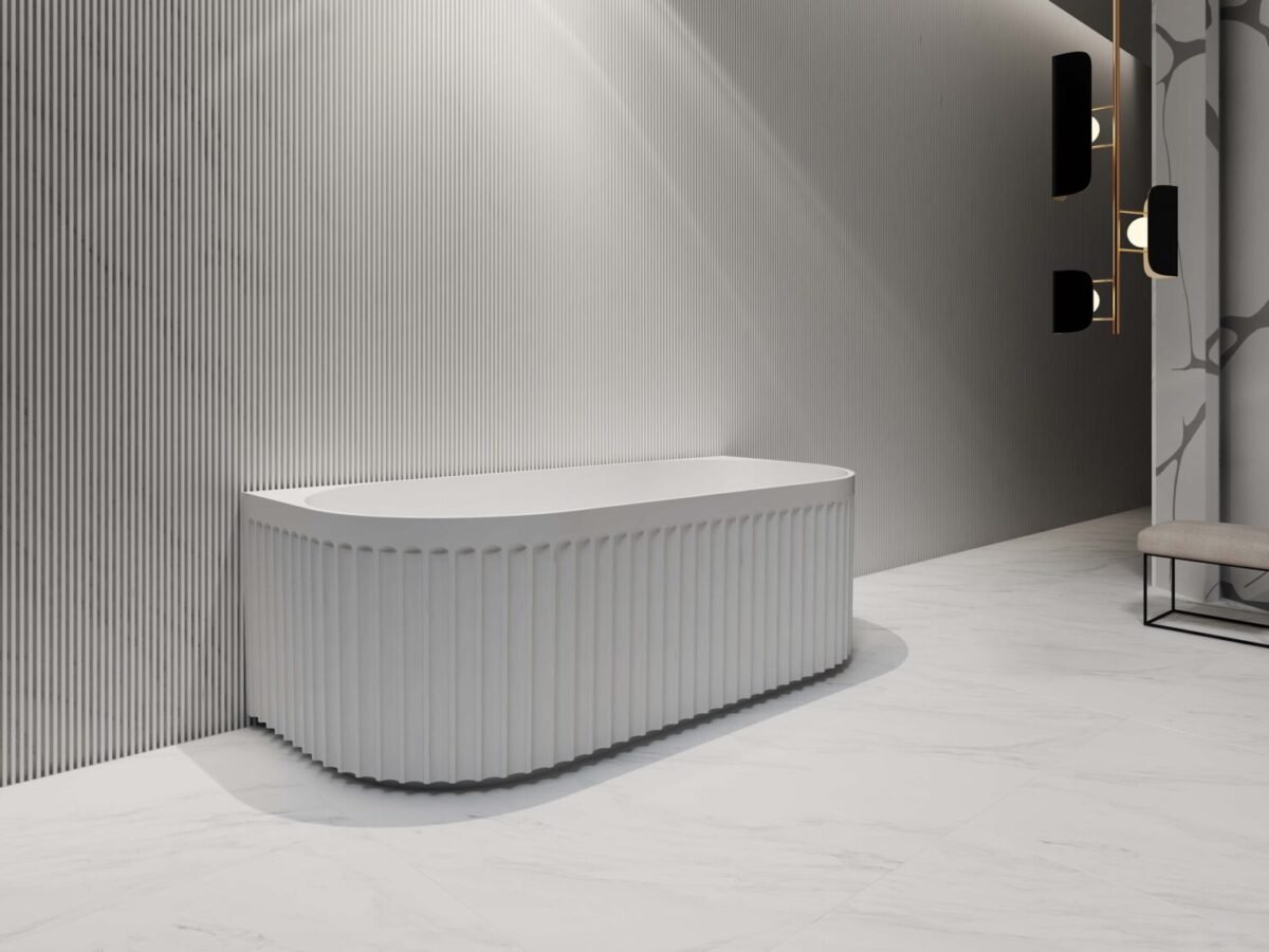 ABS RIVA ROMA FLUTED BACK TO WALL BATH 1500/1700 GLOSS WHITE