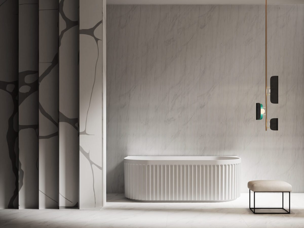 ABS RIVA ROMA FLUTED BACK TO WALL BATH 1500/1700 GLOSS WHITE