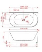ABS RIVA ROMA FLUTED LEFT CORNER BATH 1500/1700 GLOSS WHITE