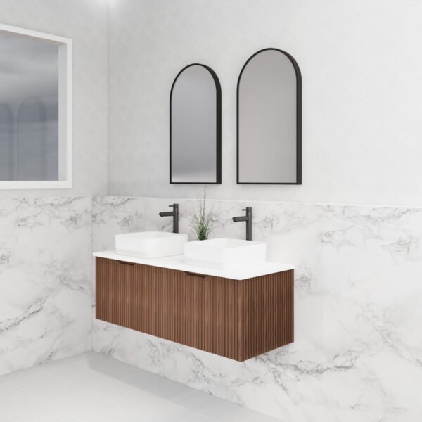 ABS RIVA WH1200D-BR VIENNA FLUTED WALL HUNG VANITY 1200MM DOUBLE BOWL BROWN OAK