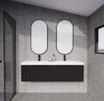 ABS RIVA WH1500D-MB VIENNA FLUTED WALL HUNG VANITY 1500MM DOUBLE BOWL MATTE BLACK