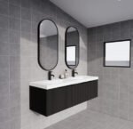 ABS RIVA WH1500D-MB VIENNA FLUTED WALL HUNG VANITY 1500MM DOUBLE BOWL MATTE BLACK