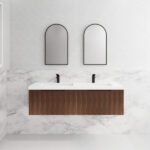 ABS RIVA WH1500D-BR VIENNA FLUTED WALL HUNG VANITY 1500MM DOUBLE BOWL BROWN OAK