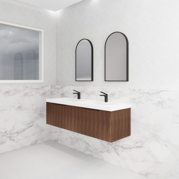 ABS RIVA WH1500D-BR VIENNA FLUTED WALL HUNG VANITY 1500MM DOUBLE BOWL BROWN OAK