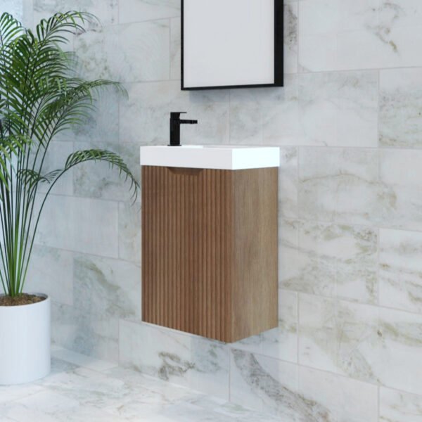 ABS RIVA WH4625-ST VIENNA FLUTED MINI WALL HUNG VANITY 450MM SOLID TIMBER FINISH