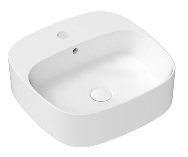 ADP TOPCJIL4242 JILL SQUARE ROUND EDGES ABOVE COUNTER BASIN WITH TAP HOLE GLOSS/MATTE WHITE