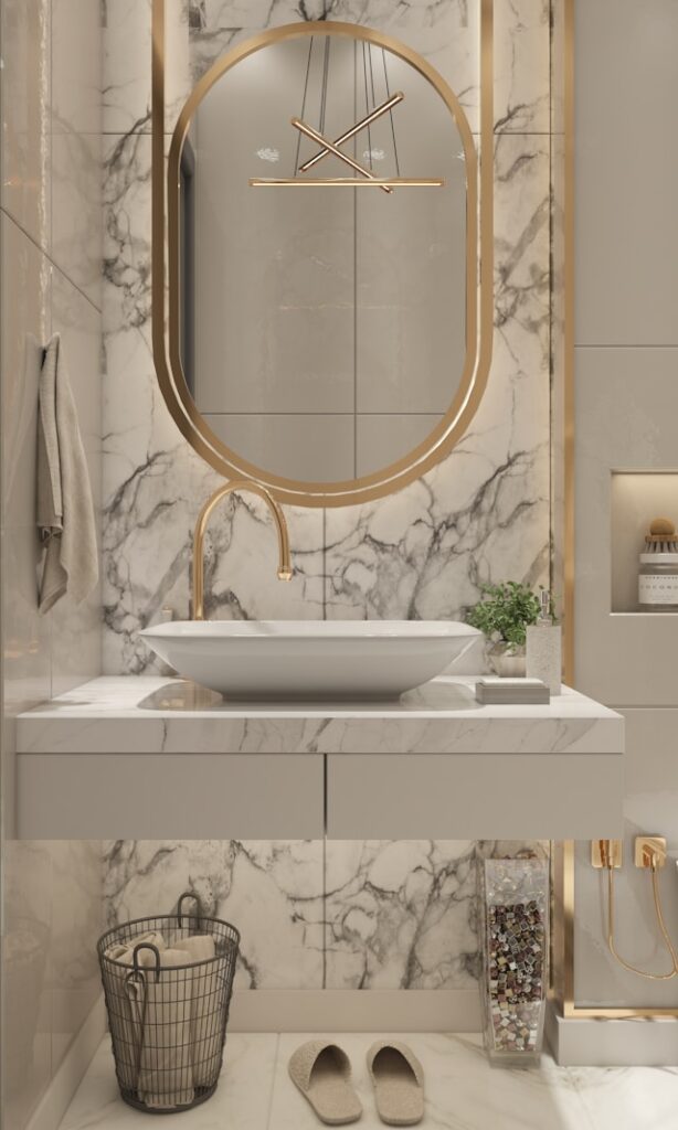 Stone Top Basin with Big LED mirror as Bathroom Renovation Ideas